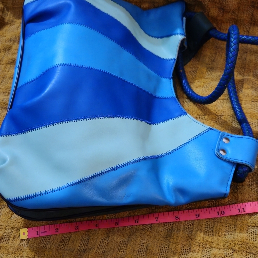 Solongon Blue, Green, Tan, & Cream Striped Women's Shoulder Bag - Picture 2 of 13